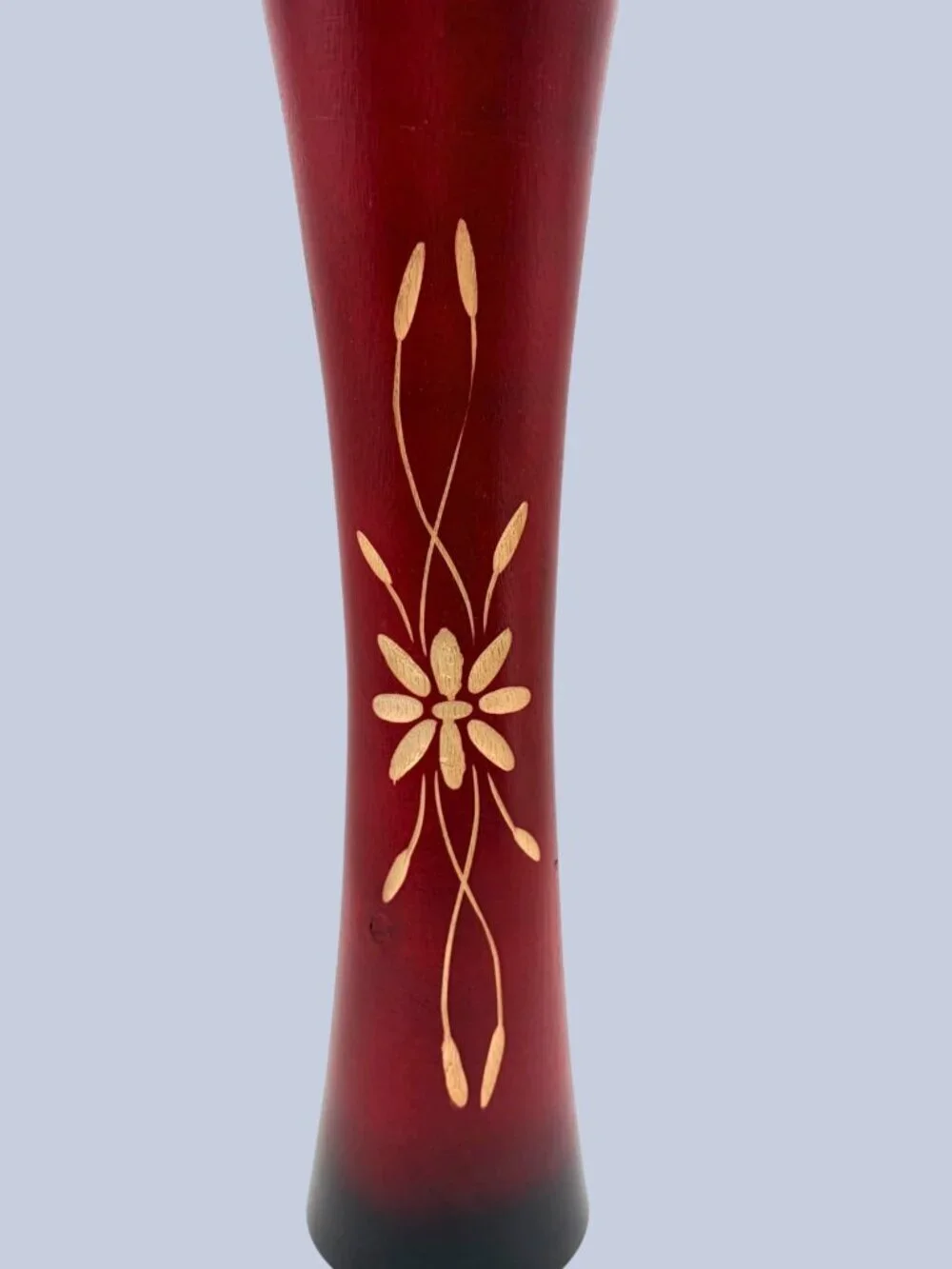 Vintage Jamaican Hand Carved Wood Vase Red Floral Folk Art Souvenir 12”